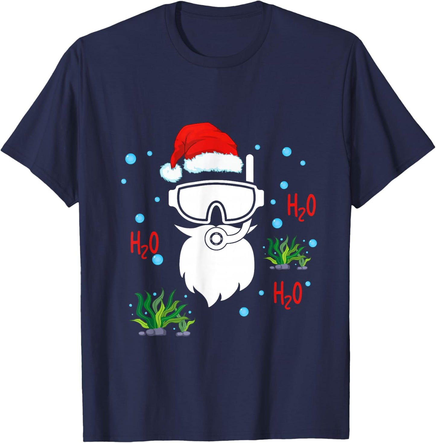 Christmas Diving Santa Face Funny Scuba Diver Dving Lover T-Shirt - T-Shirt | Navy