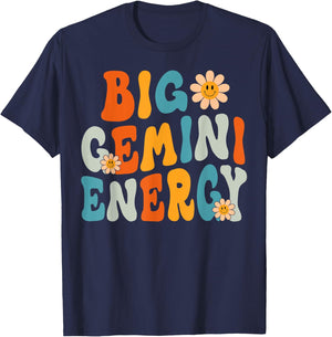 Gemini Big Energy Retro Smile Flower Zodiac Birthday Women T-Shirt - T-Shirt | Navy