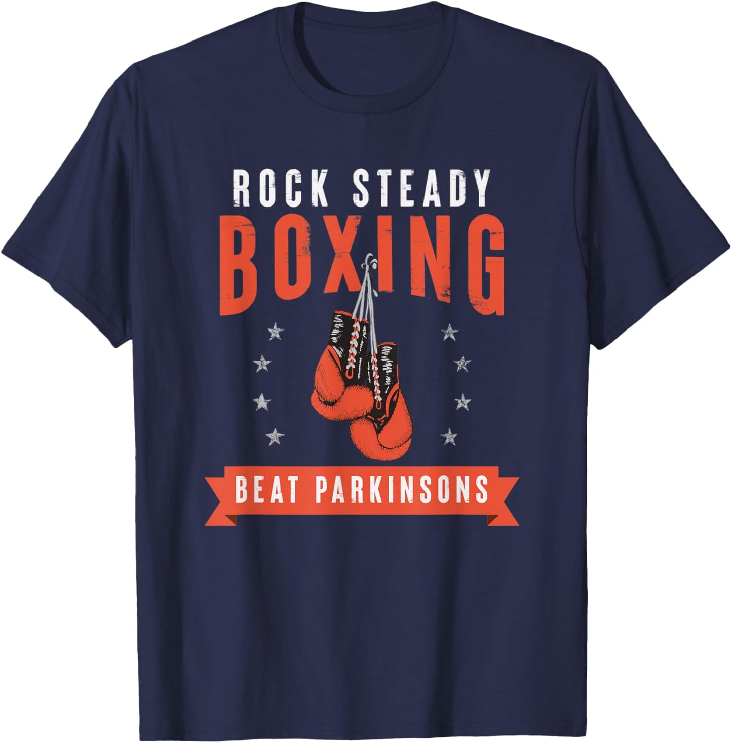 Rock Steady Boxing Beat Parkinson's Gloves and Stars T-Shirt - T-Shirt | Navy