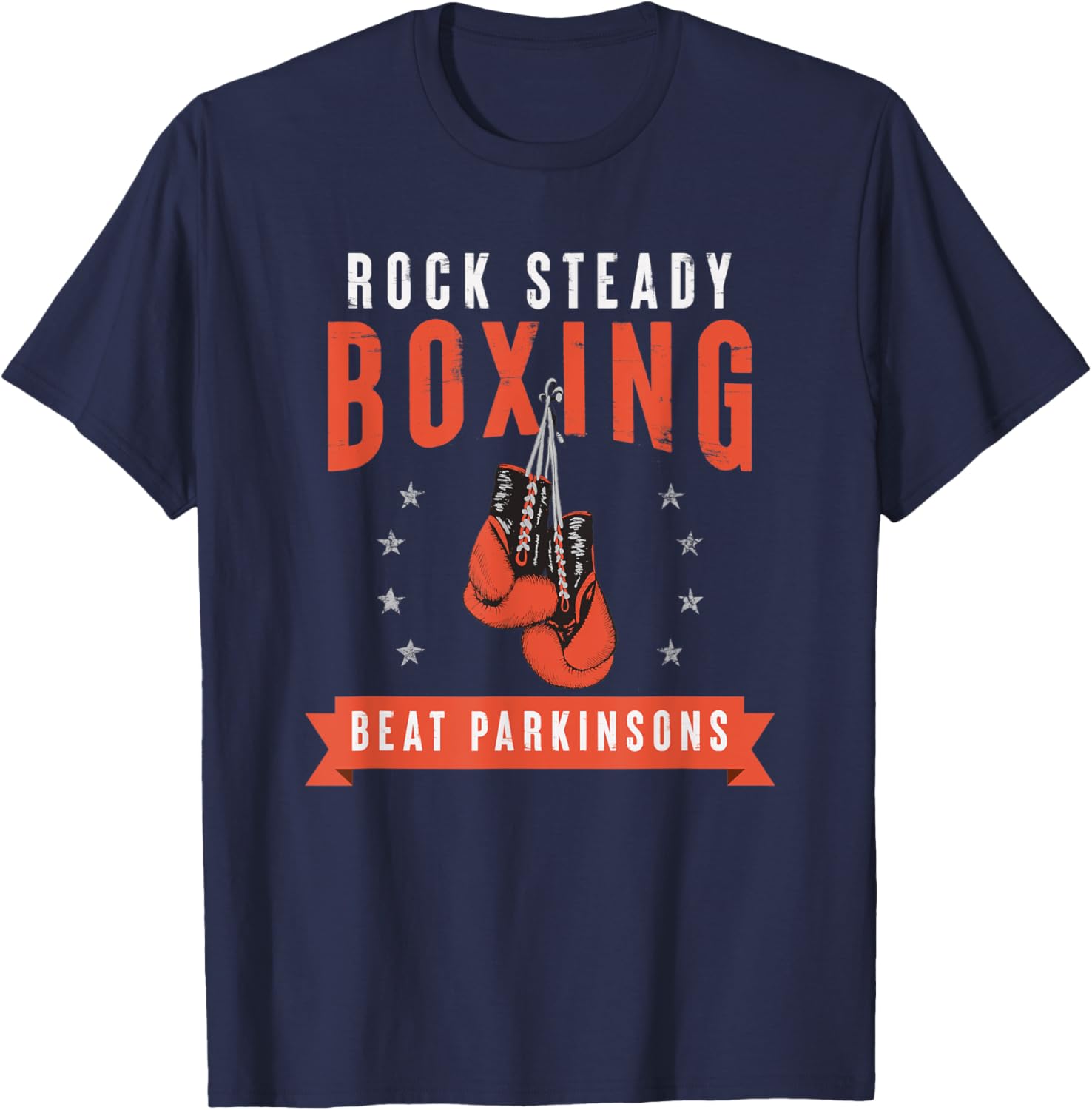 Rock Steady Boxing Beat Parkinson's Gloves and Stars T-Shirt - T-Shirt | Navy