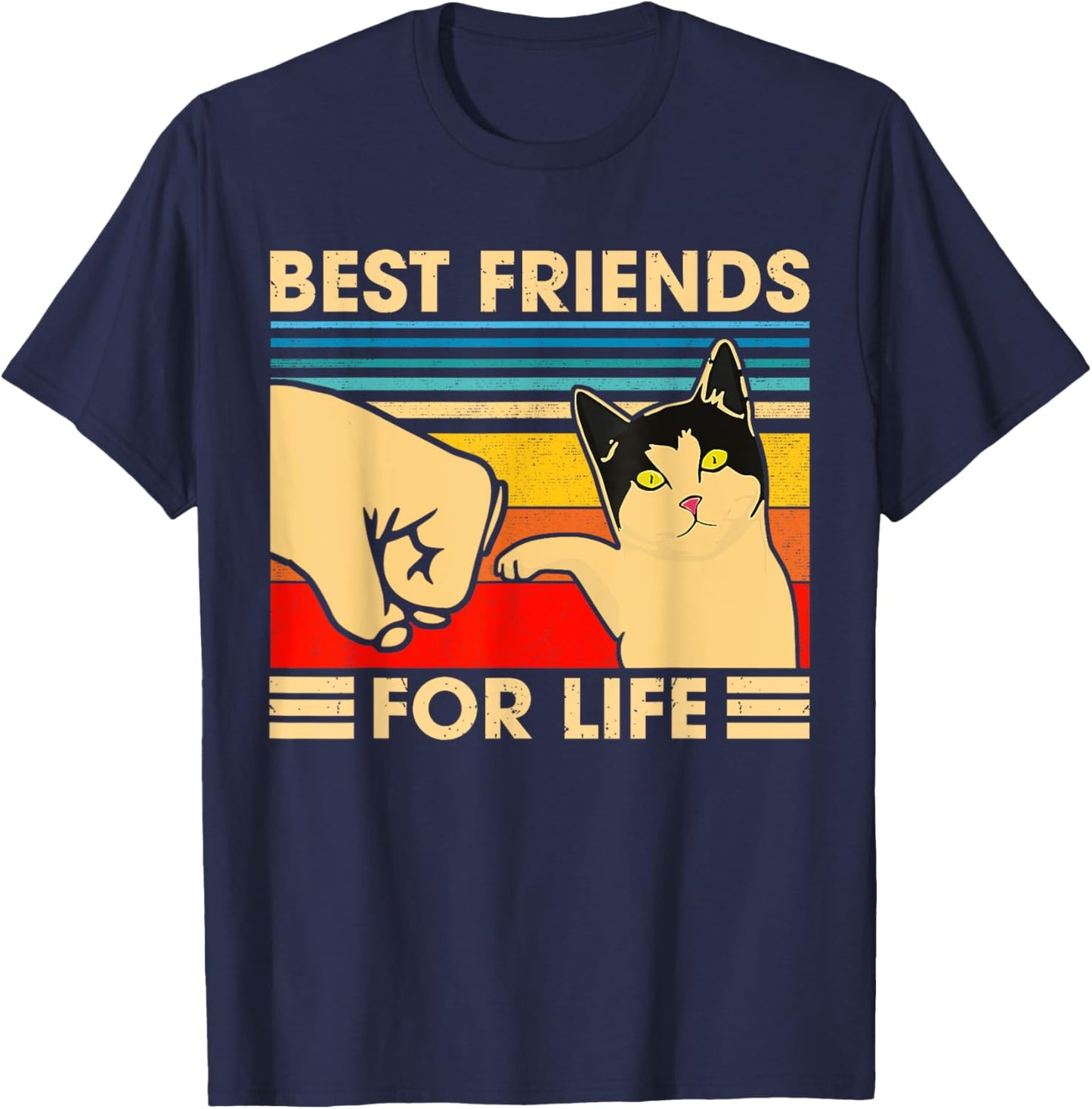 Vintage Cat Best Friends For Life Fist Bump Funny Cat Lovers T-Shirt - T-Shirt | Navy