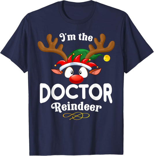 Christmas PJS Doctor XMas Reindeer Matching T-Shirt - T-Shirt | Navy
