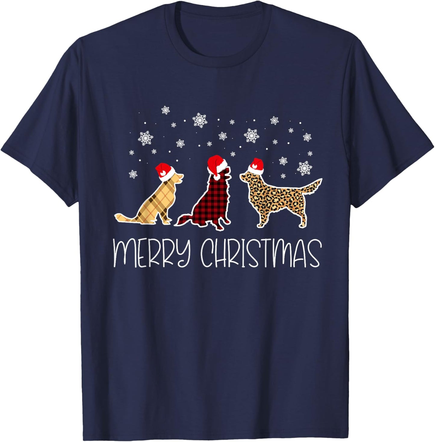 Golden Retriever Merry Christmas Plaid Leopard Dog X-Mas T-Shirt - T-Shirt | Navy