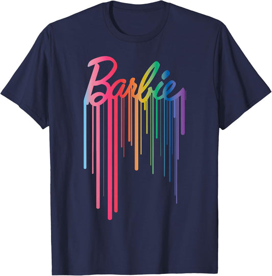 Barbie - Logo Rainbow Drip T-Shirt - T-Shirt | Navy