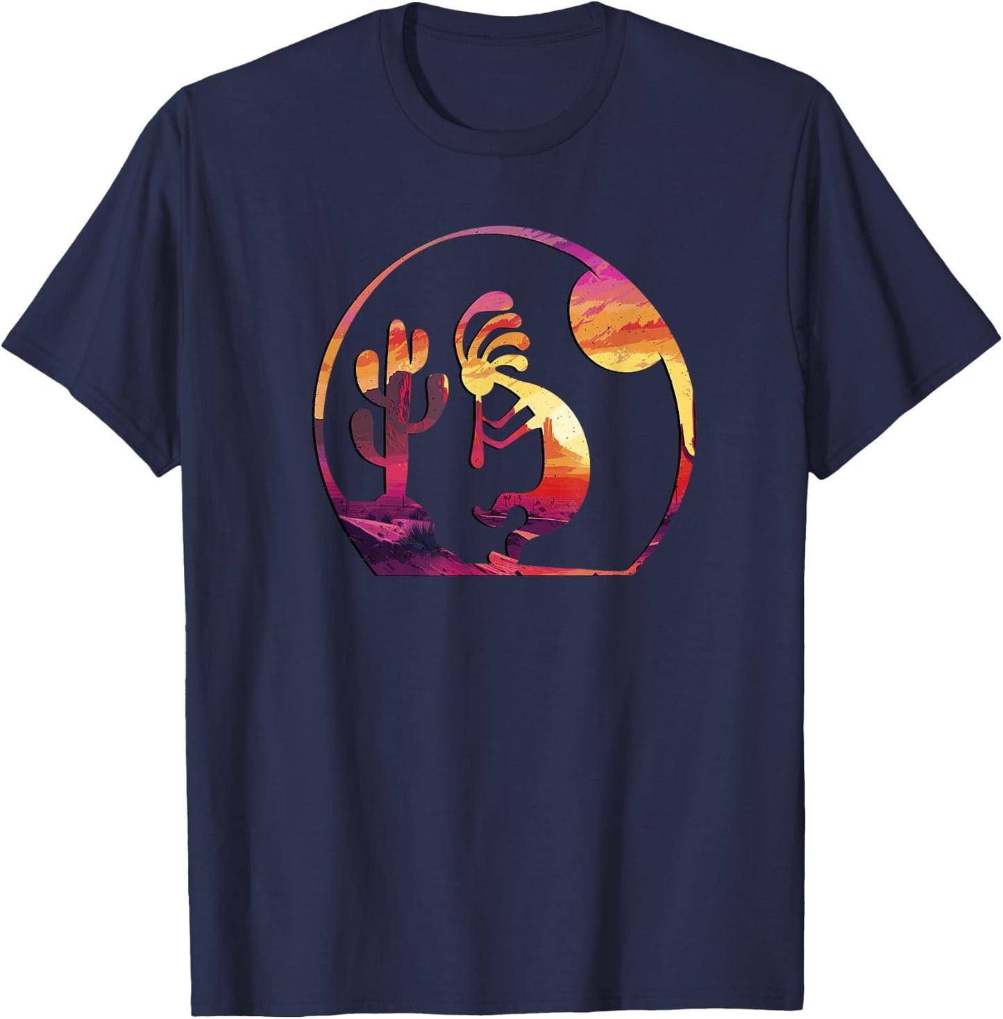 Vintage Native American Symbol Sunset Kokopelli T-Shirt - T-Shirt | Navy