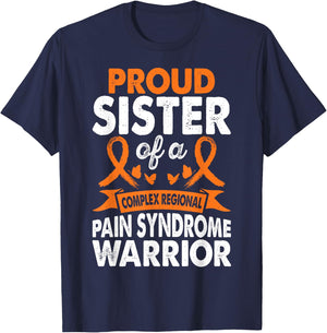 Sister Of CRPS Warrior Awareness Month Orange Ribbon T-Shirt - T-Shirt | Navy