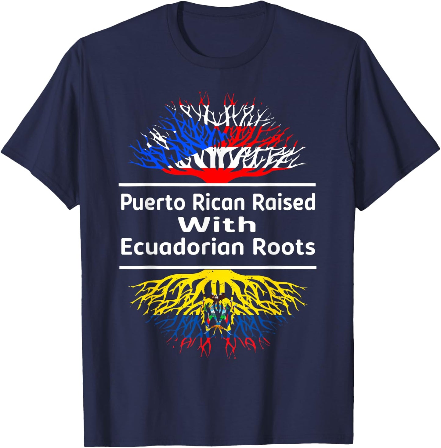 Half Ecuadorian Half Puerto Rican Rico Ecuador Flag Roots T-Shirt - T-Shirt | Navy