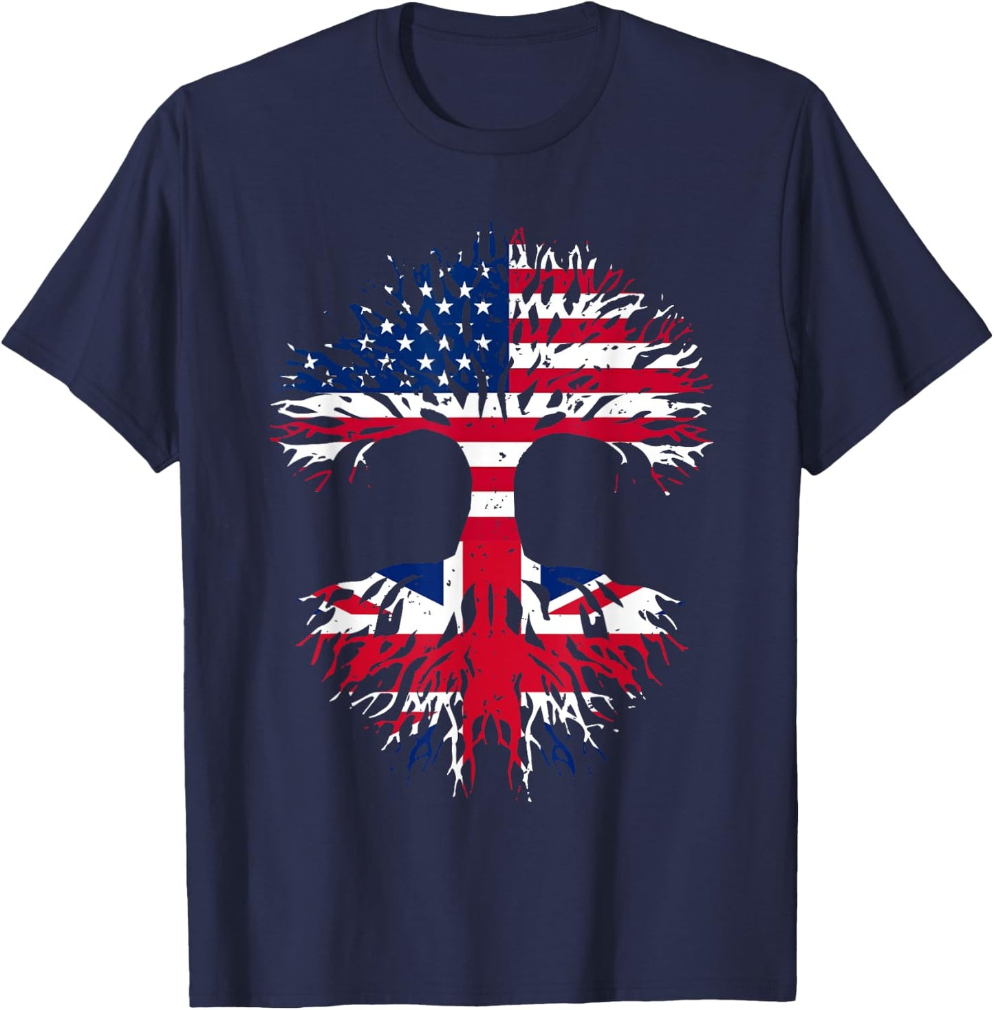 British Roots American Grown Tree USA Flag United Kingdom Women Men T-Shirt - T-Shirt | Navy