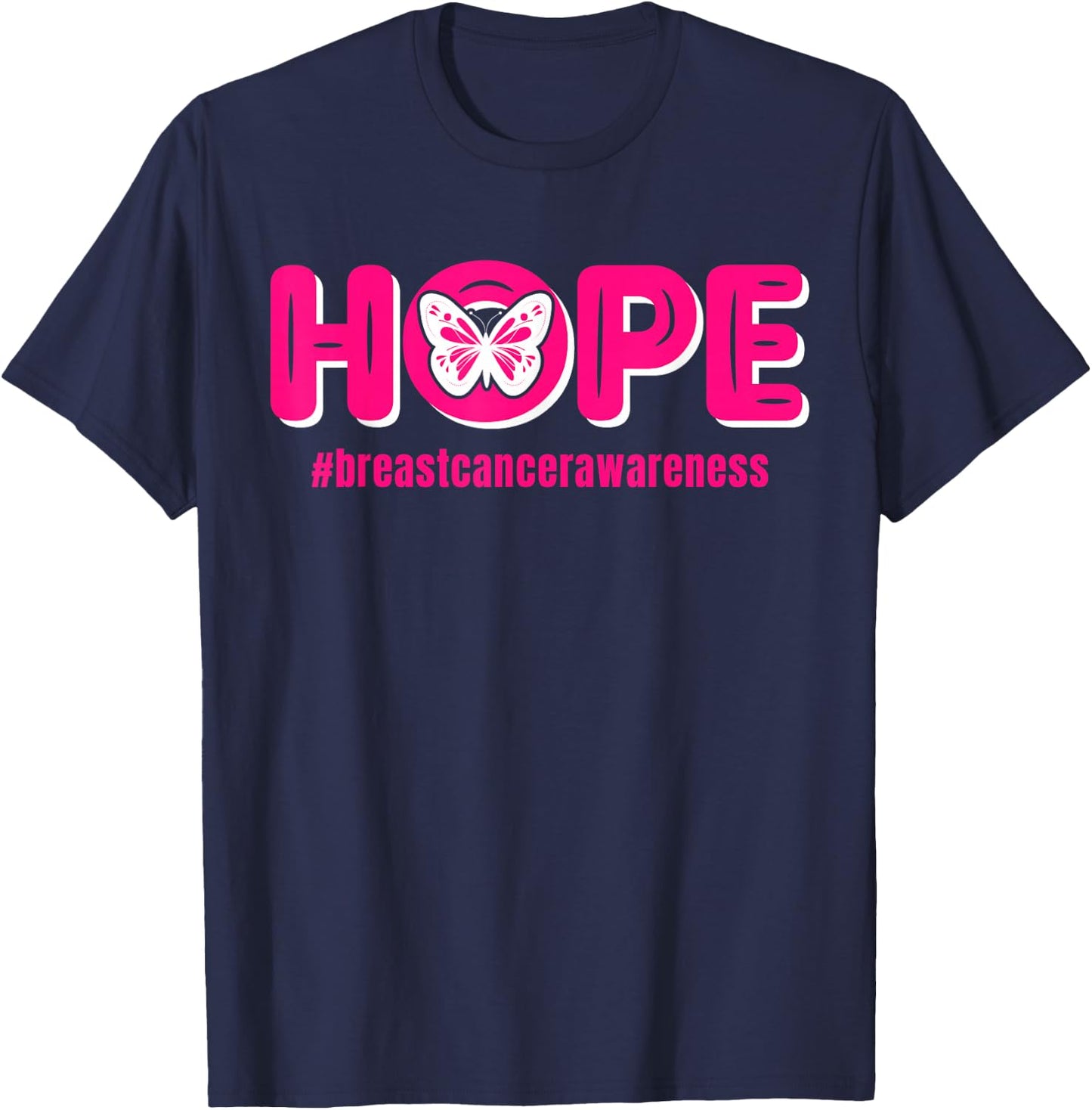 Breast Cancer Awareness Month Pink Butterfly | & T-Shirt - T-Shirt | Navy
