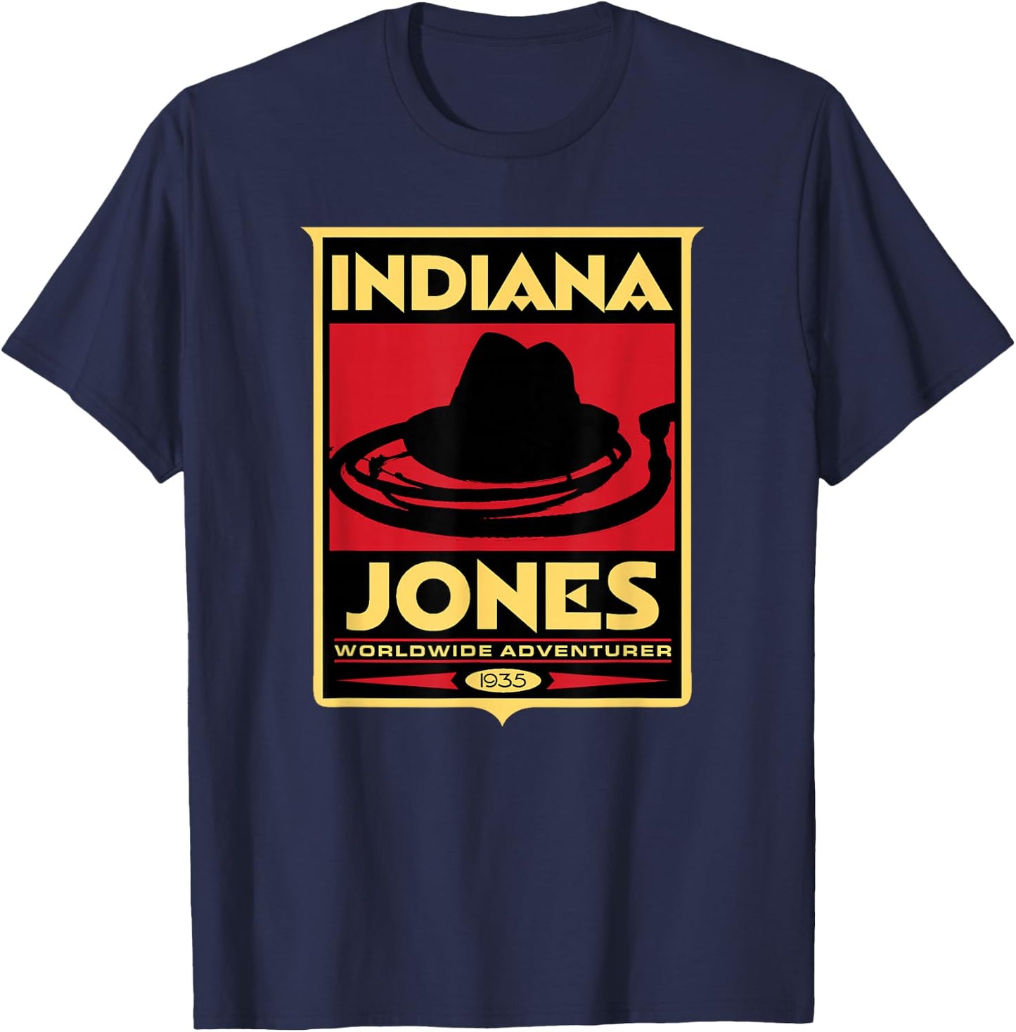 Indiana Jones -Adults, Kids , White, Short Sleeve, Classic Fit, Graphic, Vintage Modern Graphic T-Shirt - T-Shirt | Navy