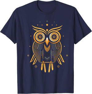 Retro Owl - Abstract Geometric Mid Century Modern T-Shirt - T-Shirt | Navy