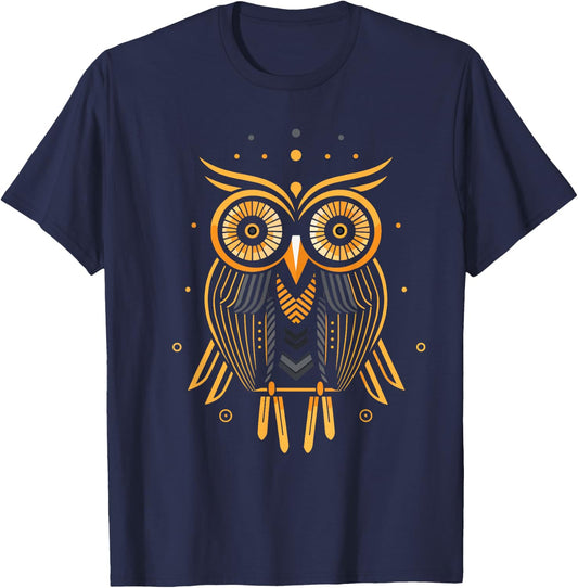 Retro Owl - Abstract Geometric Mid Century Modern T-Shirt - T-Shirt | Navy