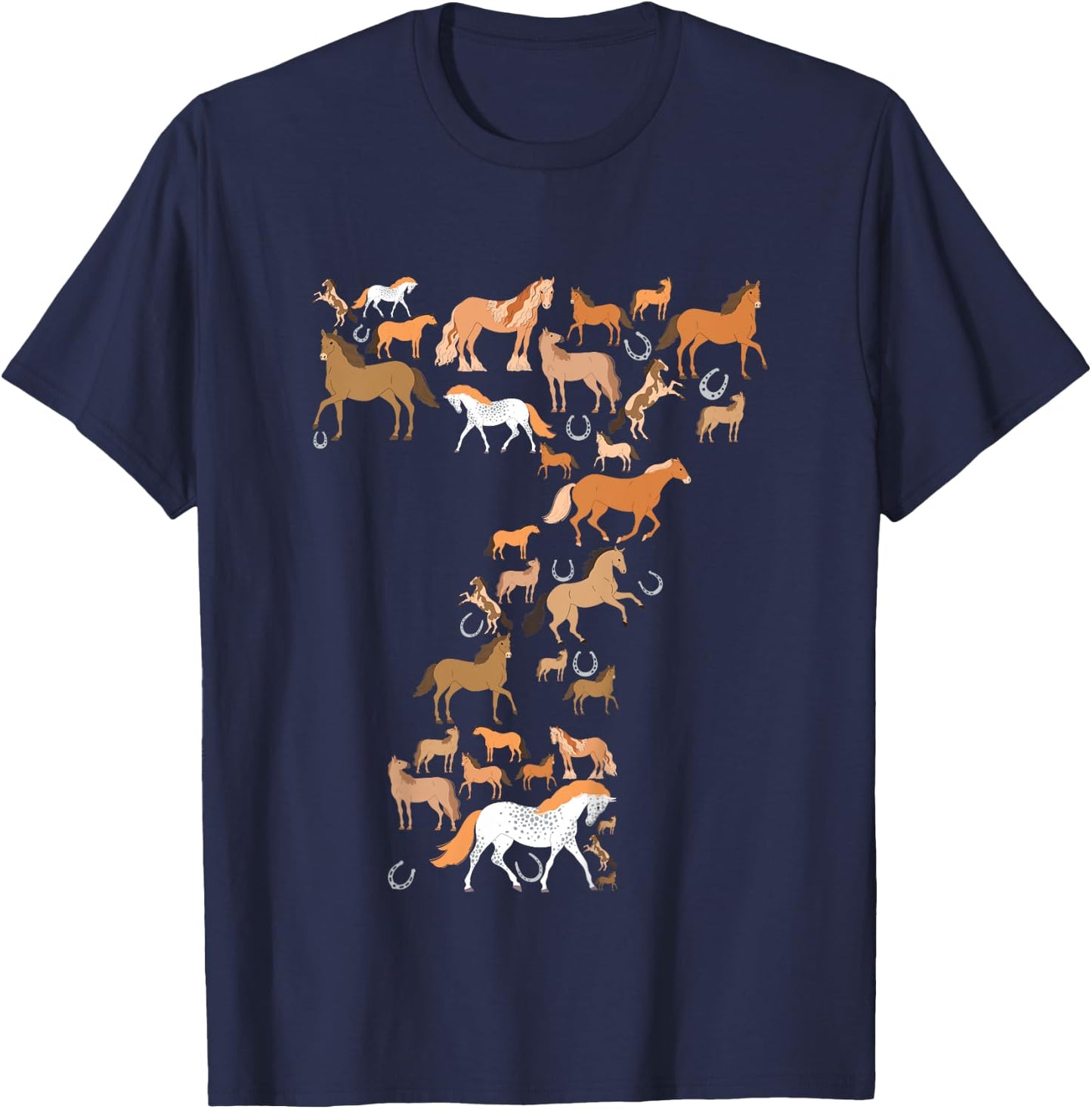 Little Girls 7 Years Old 7th Birthday Horse Graphic Cute T-Shirt - T-Shirt | Navy