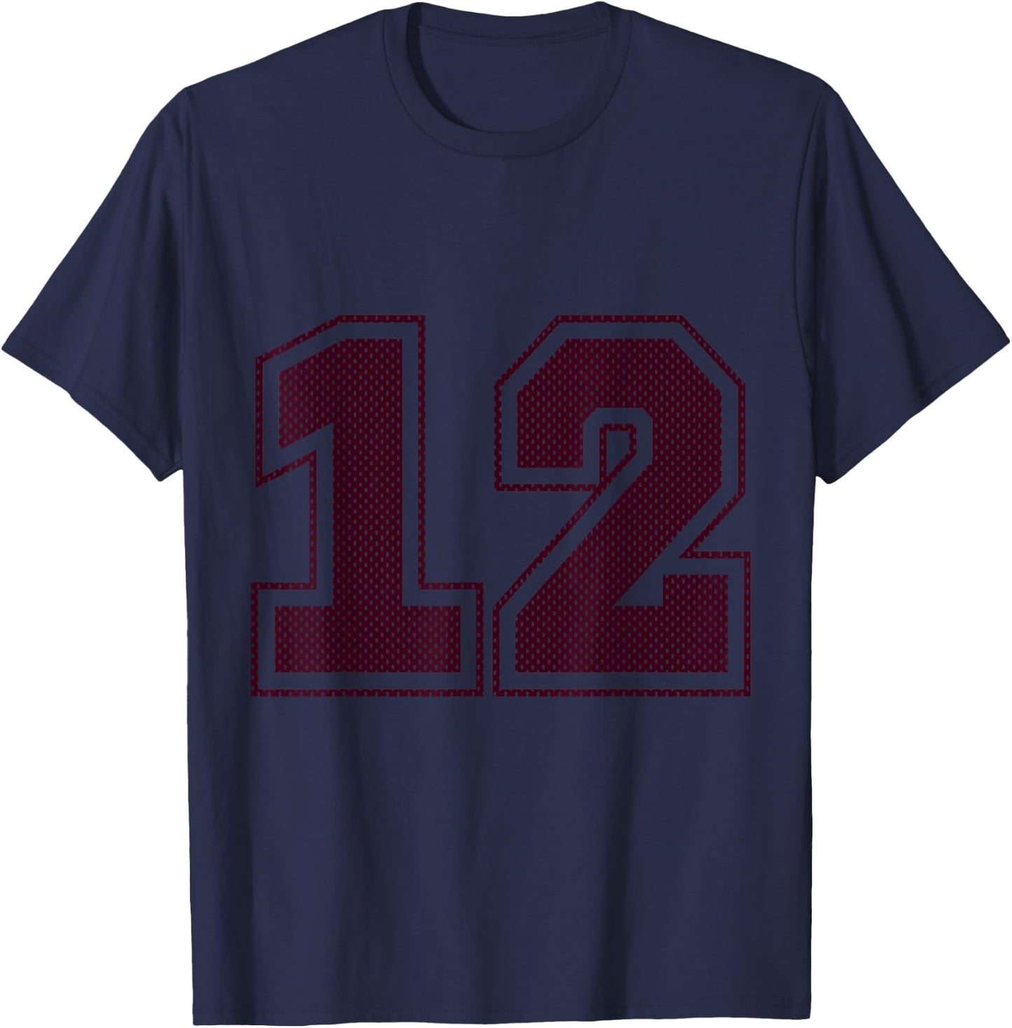 Sports #12 Maroon Mesh Print Jersey Style T-Shirt - T-Shirt | Navy
