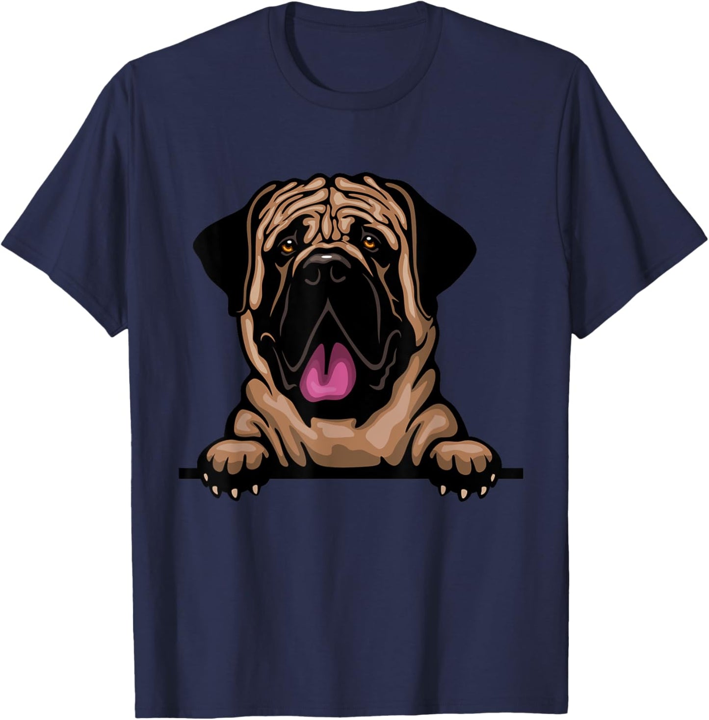 Jaption Dekun Dogs English Mastiff Dog Breed Popping Up - Grey, Women's, Small, Short Sleeve, Classic Fit, Cotton 50% Polyester 50% T-Shirt - T-Shirt | Navy