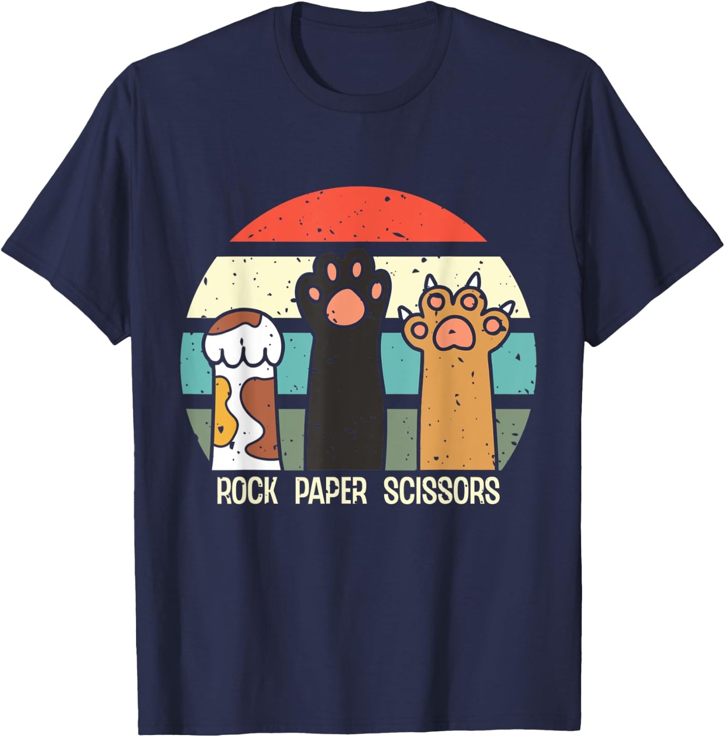 Rock Paper Scissors Hand Game Meme Animal Paw Cat Women Girls Kids T-Shirt - T-Shirt | Navy