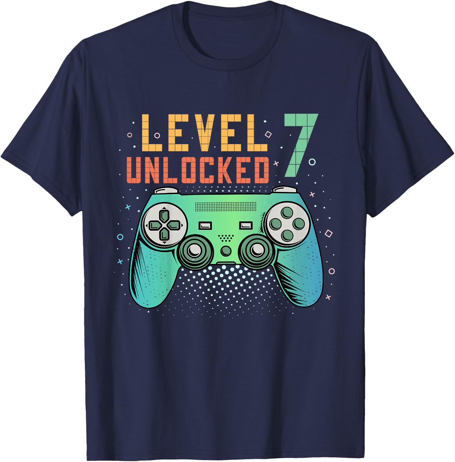 Kids Level 7 Unlocked 7th Birthday Gamer Gifts 7 Year Old Boys T-Shirt - T-Shirt | Navy