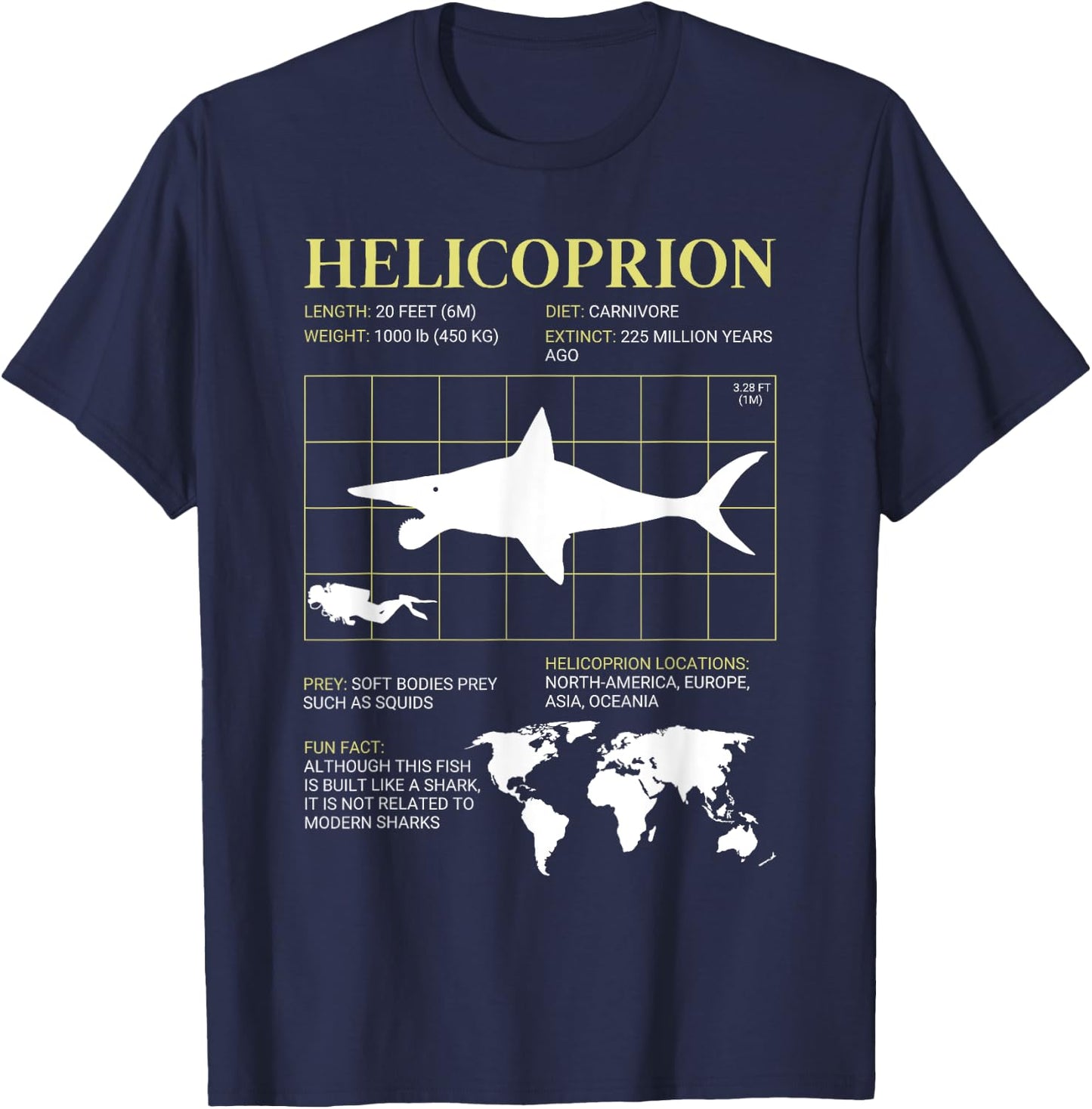 Helicoprion Buzzsaw Jaw Fish Fossil Paleontology T-Shirt - T-Shirt | Navy