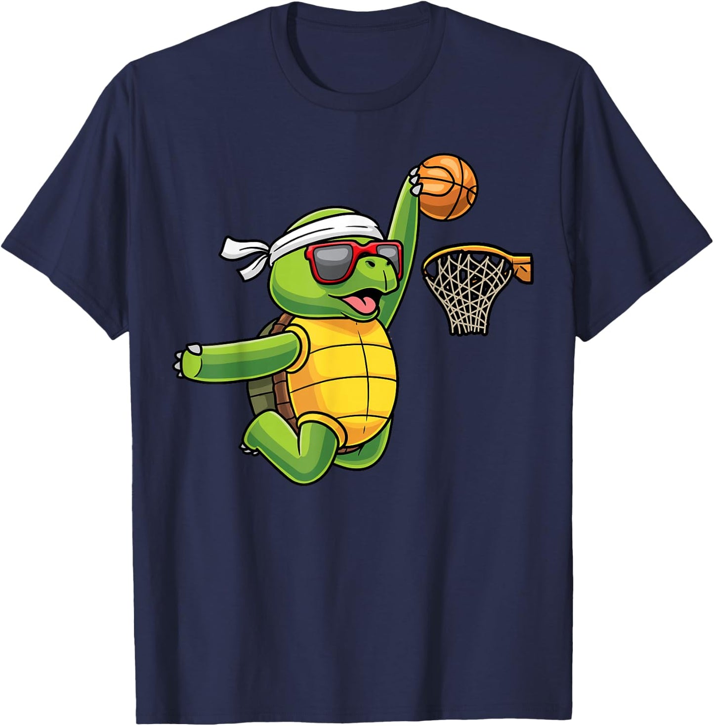 Turtle Playing Basketball Sports Sea Tortoise Player Kids T-Shirt - T-Shirt | Navy