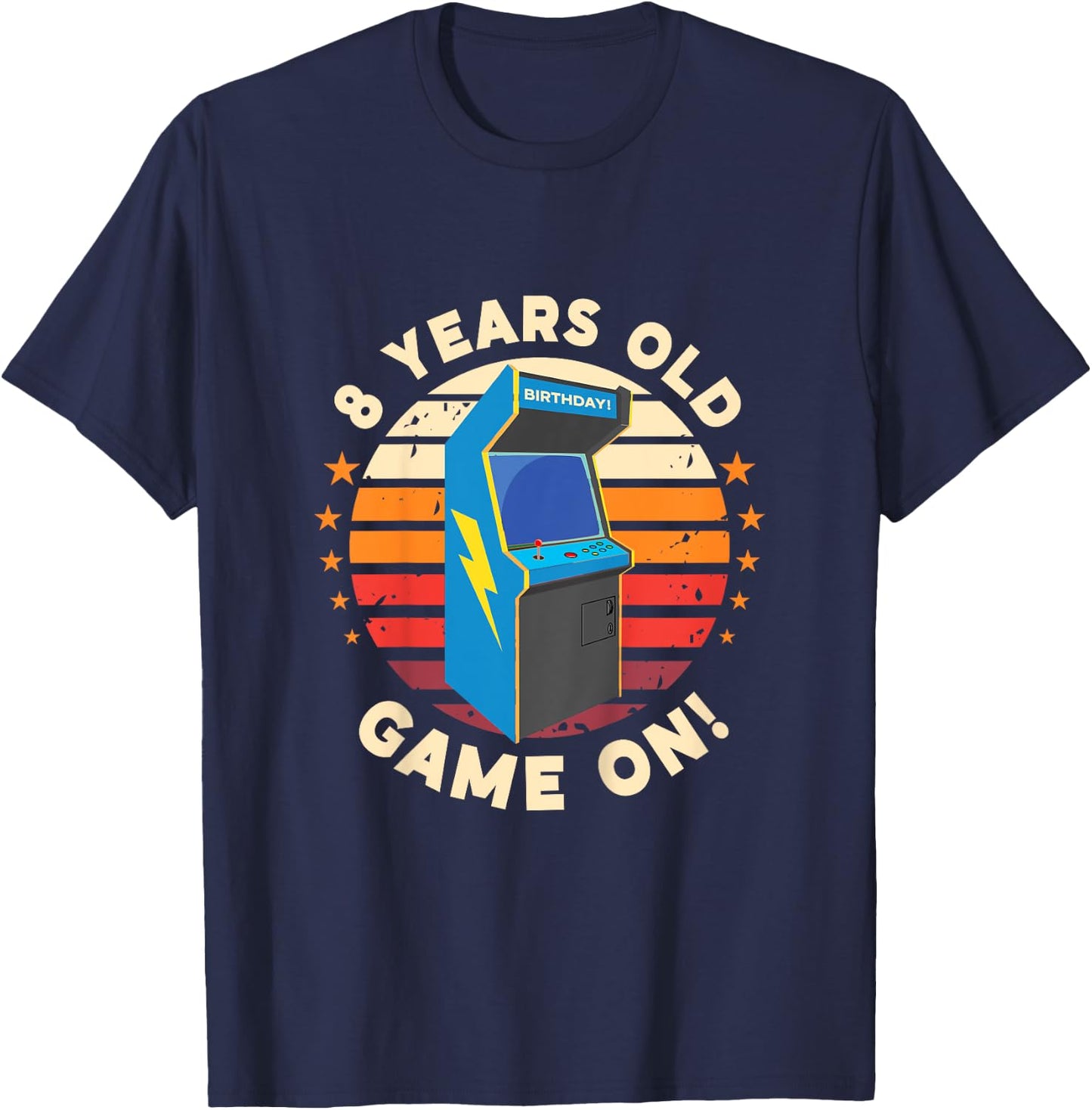 8 Year Old Birthday Wear Retro Arcade Game On Arcade Theme T-Shirt - T-Shirt | Navy