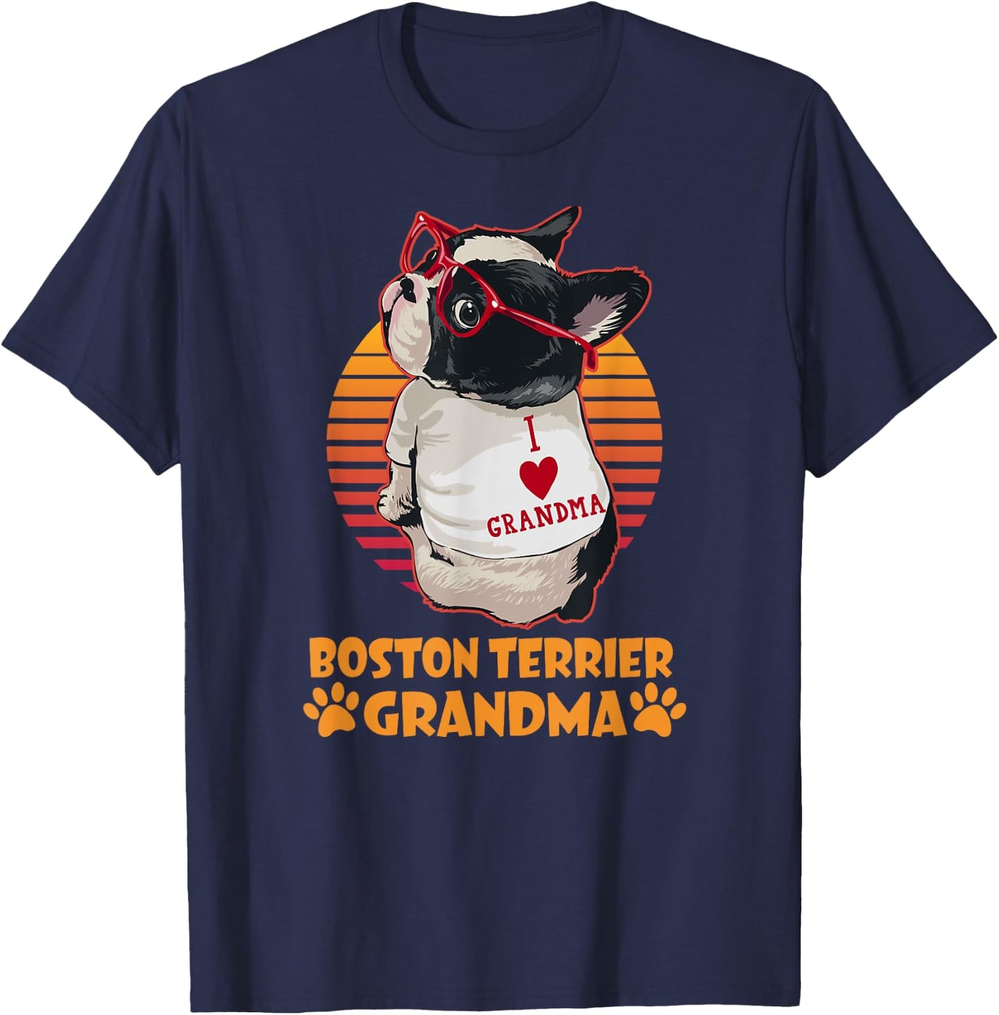 Vintage Boston Terrier Grandma Wear Sunglasses Dog Lover Men Women Girls Kids T-Shirt - T-Shirt | Navy
