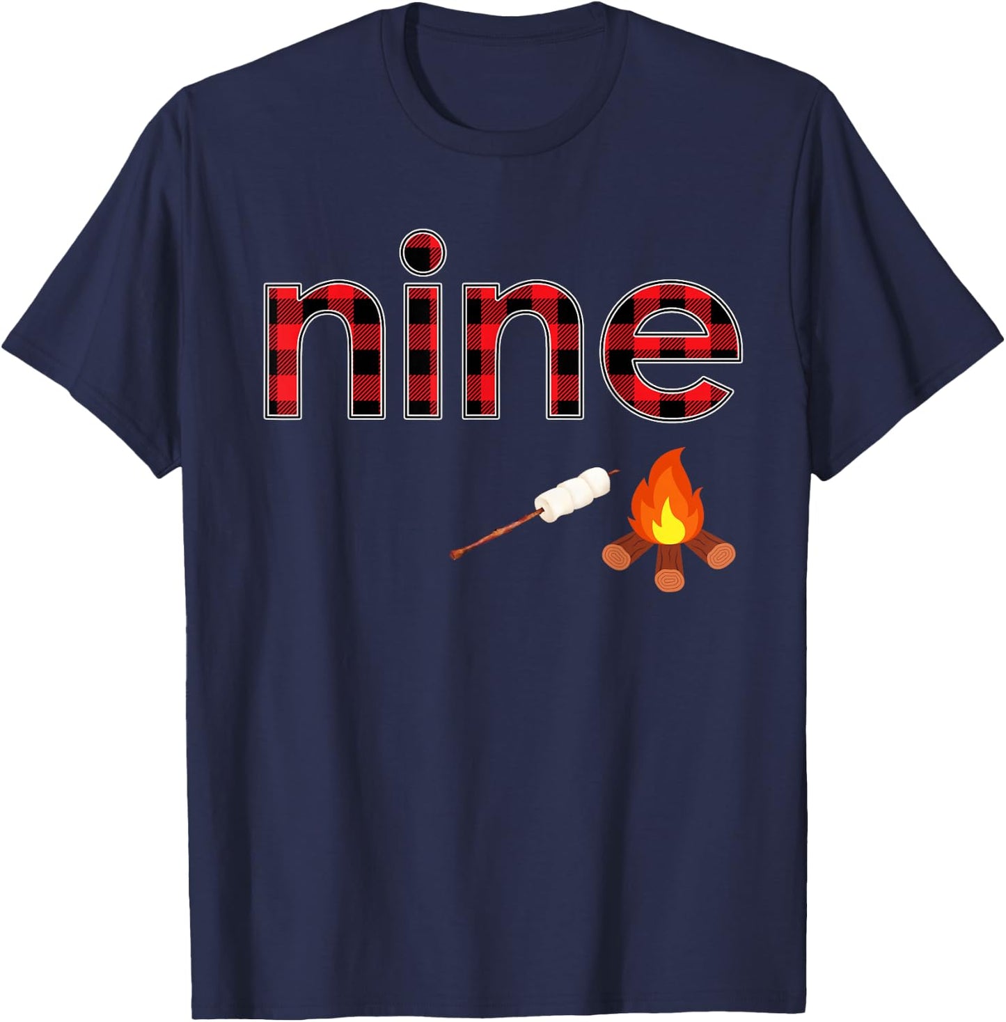 9th Birthday Boy 9 Year Old Campfire Marshmallow Camping T-Shirt - T-Shirt | Navy