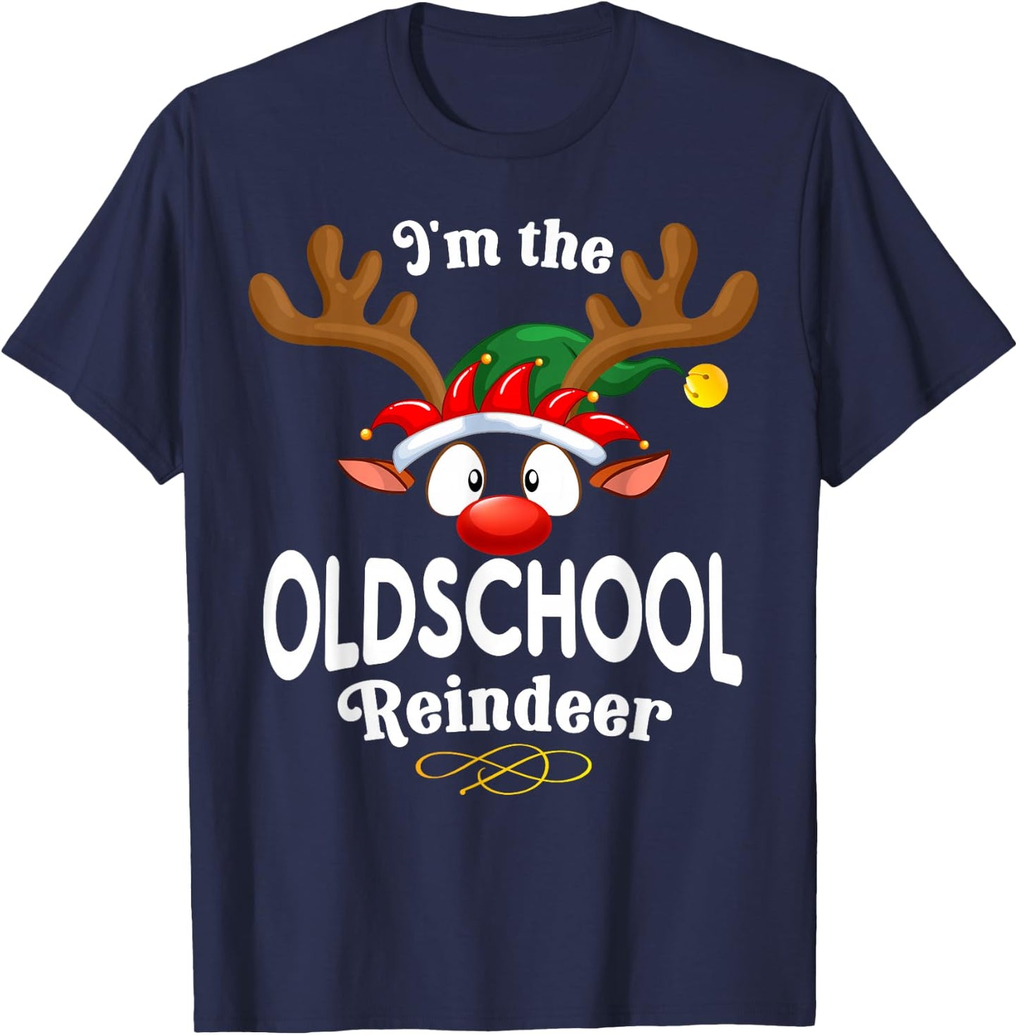 Christmas PJS Oldschool XMas Reindeer Matching T-Shirt - T-Shirt | Navy