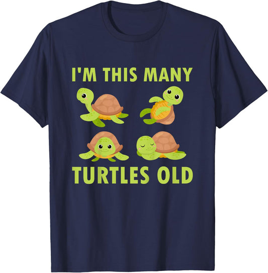 Kids 4 Year Old Boy Sea Turtles Old 4th Birthday Kids T-Shirt - T-Shirt | Navy