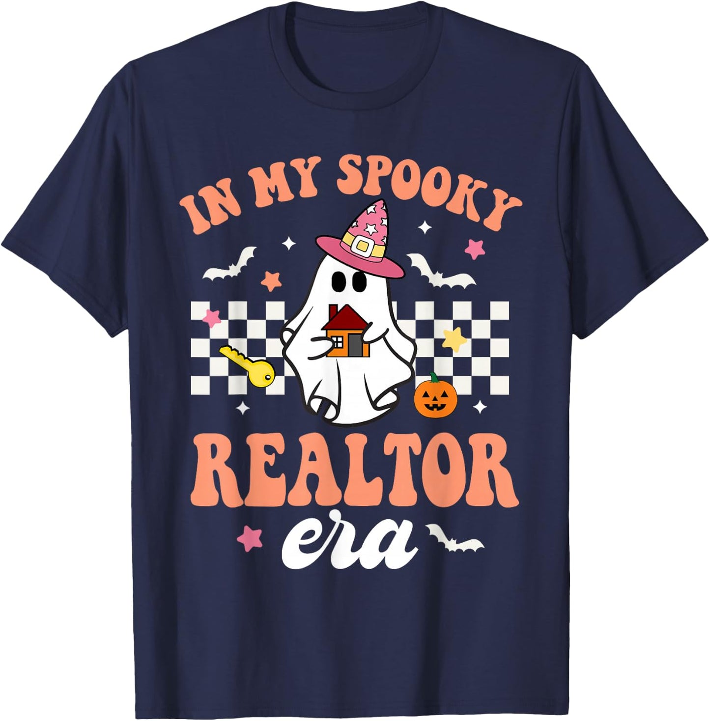 Groovy In My Spooky Realtor Era Ghost Funny Halloween T-Shirt - T-Shirt | Navy