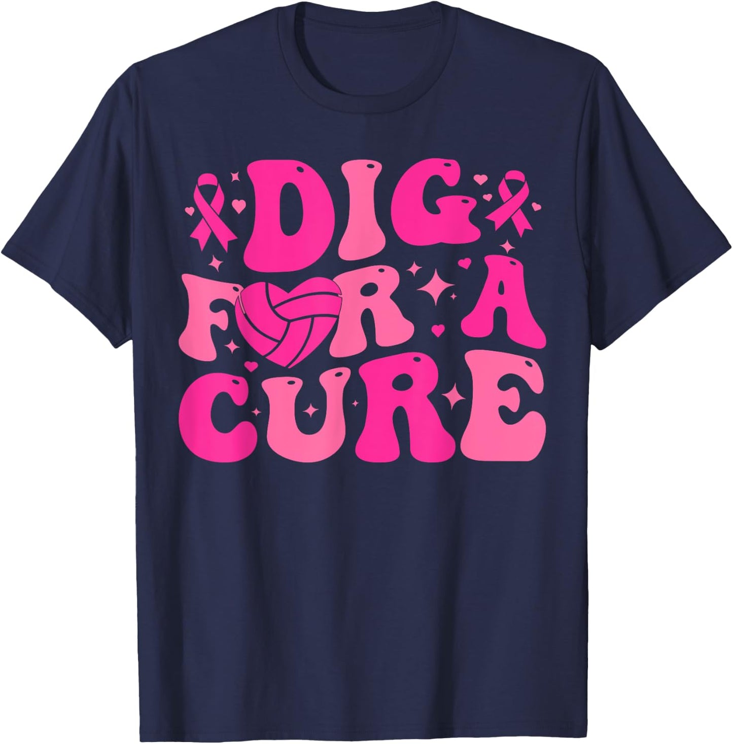 Dig For A Cure Breast Cancer Awareness Volleyball Pink Out T-Shirt - T-Shirt | Navy