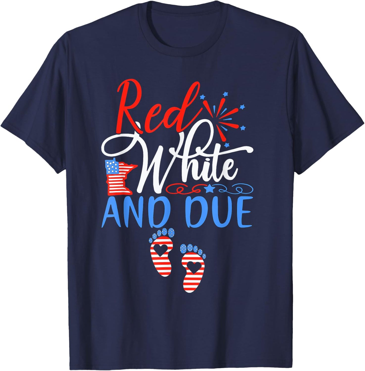 Red White And Due Pregnancy Announcement 4th Of July 2025 T-Shirt - T-Shirt | Navy