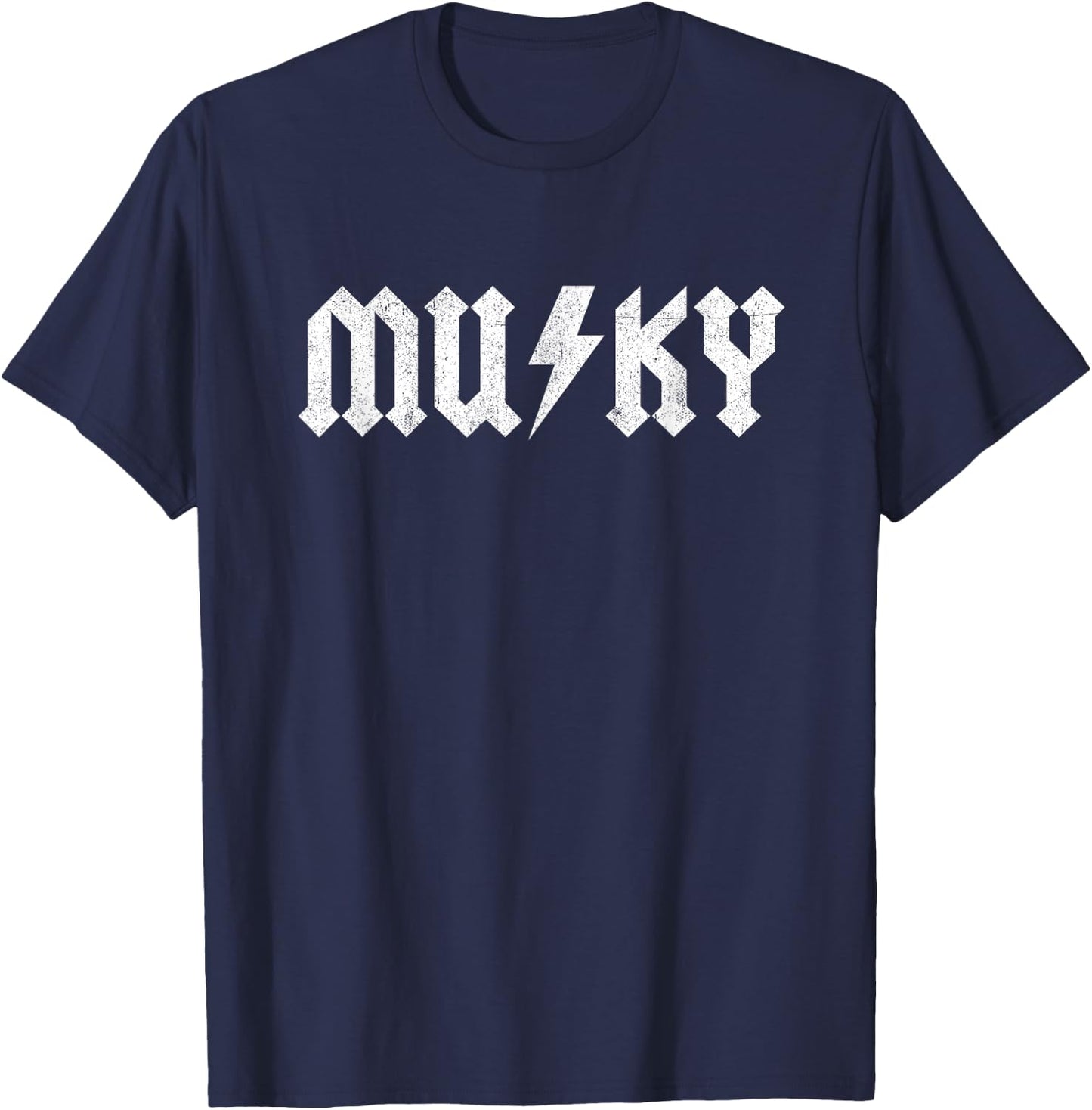 Funny Musky Fishing Vintage Rock Music Band Father's Day T-Shirt - T-Shirt | Navy
