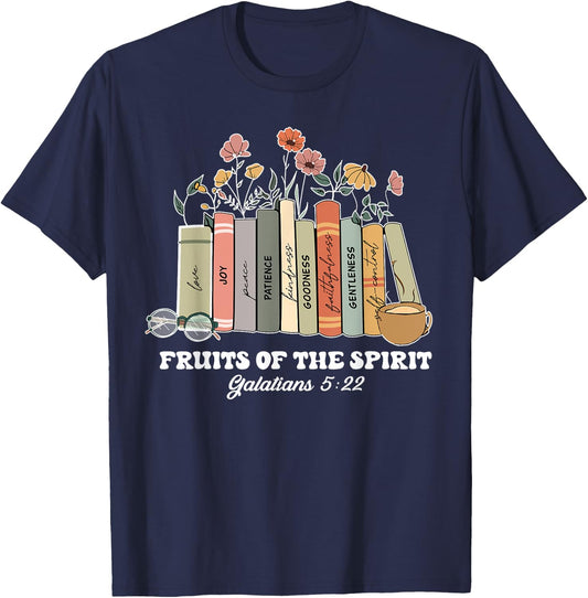 Fruits Of The Spirit Galatians 5:22 Christian Book Flower T-Shirt - T-Shirt | Navy