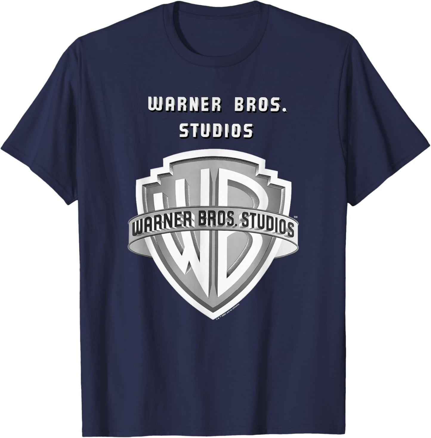 WB100 Warner Bros. Vintage Movie Studio Silver Logo T-Shirt - T-Shirt | Navy