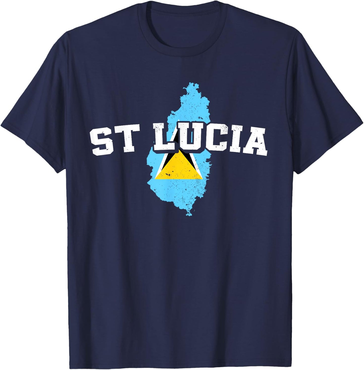 St Lucia Map and Flag Souvenir Saint Lucian T-Shirt - T-Shirt | Navy