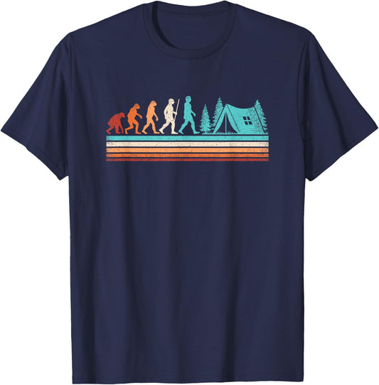 Retro Camping Evolution Outdoor Nature Camper Hiking Camping T-Shirt - T-Shirt | Navy