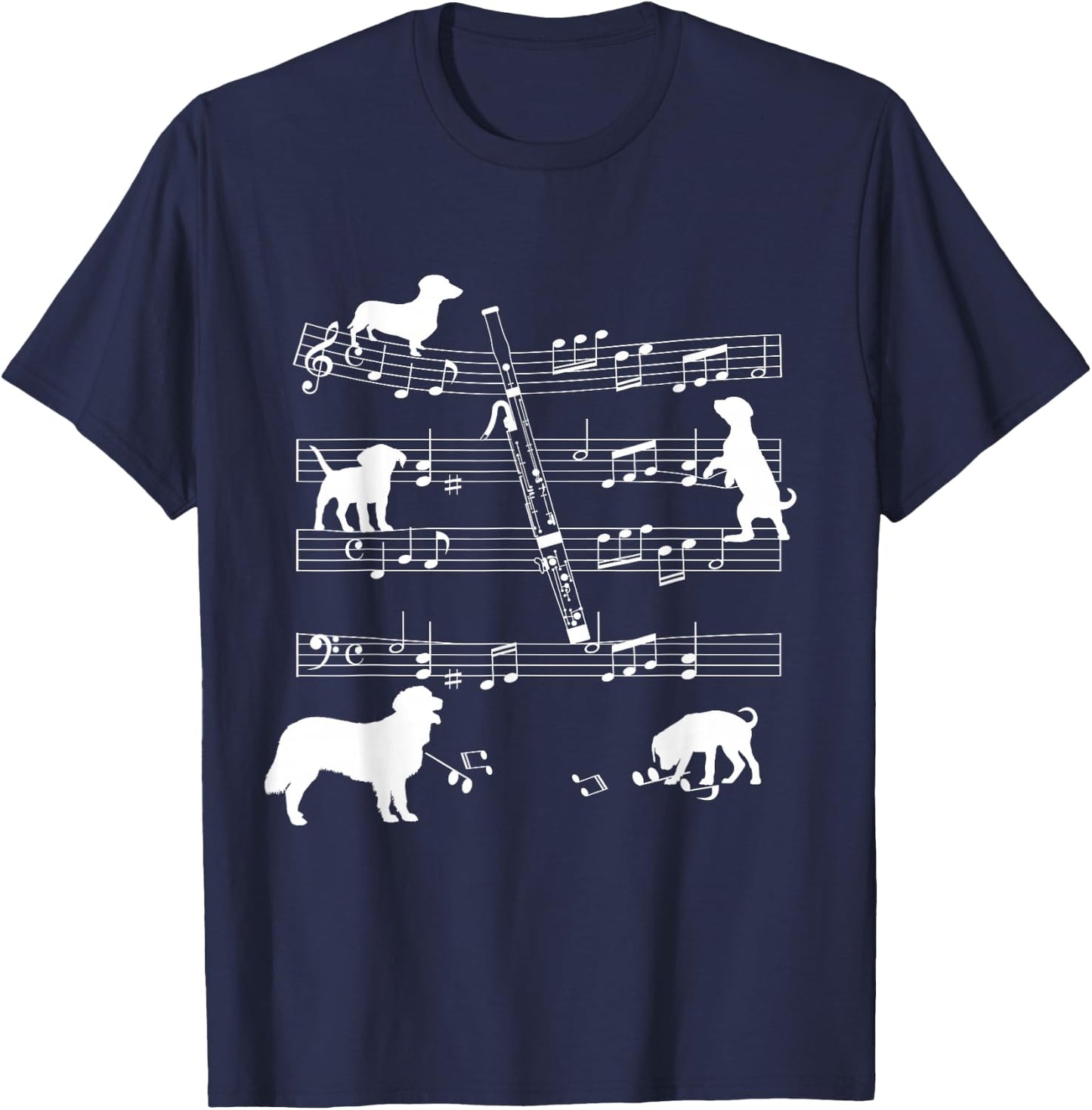 Bassoon Player Dog for Bassoonist Dogs and Bassoon T-Shirt - T-Shirt | Navy