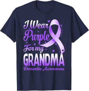 I Wear Purple For My Grandma Dementia Awareness Ribbon T-Shirt - T-Shirt | Navy