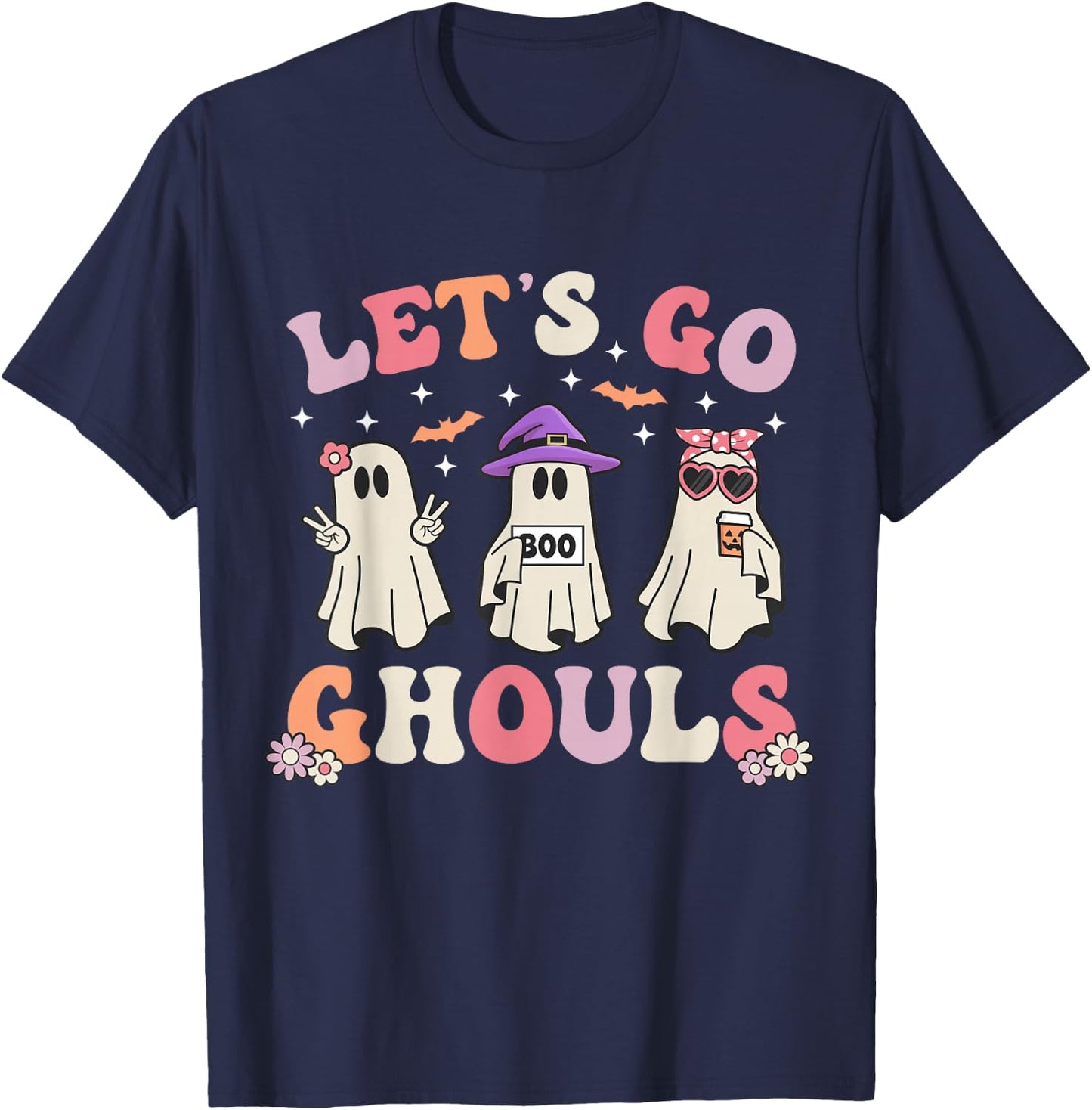 Lets Go Ghouls Retro Halloween Ghost Women Toddler Girl T-Shirt - T-Shirt | Navy
