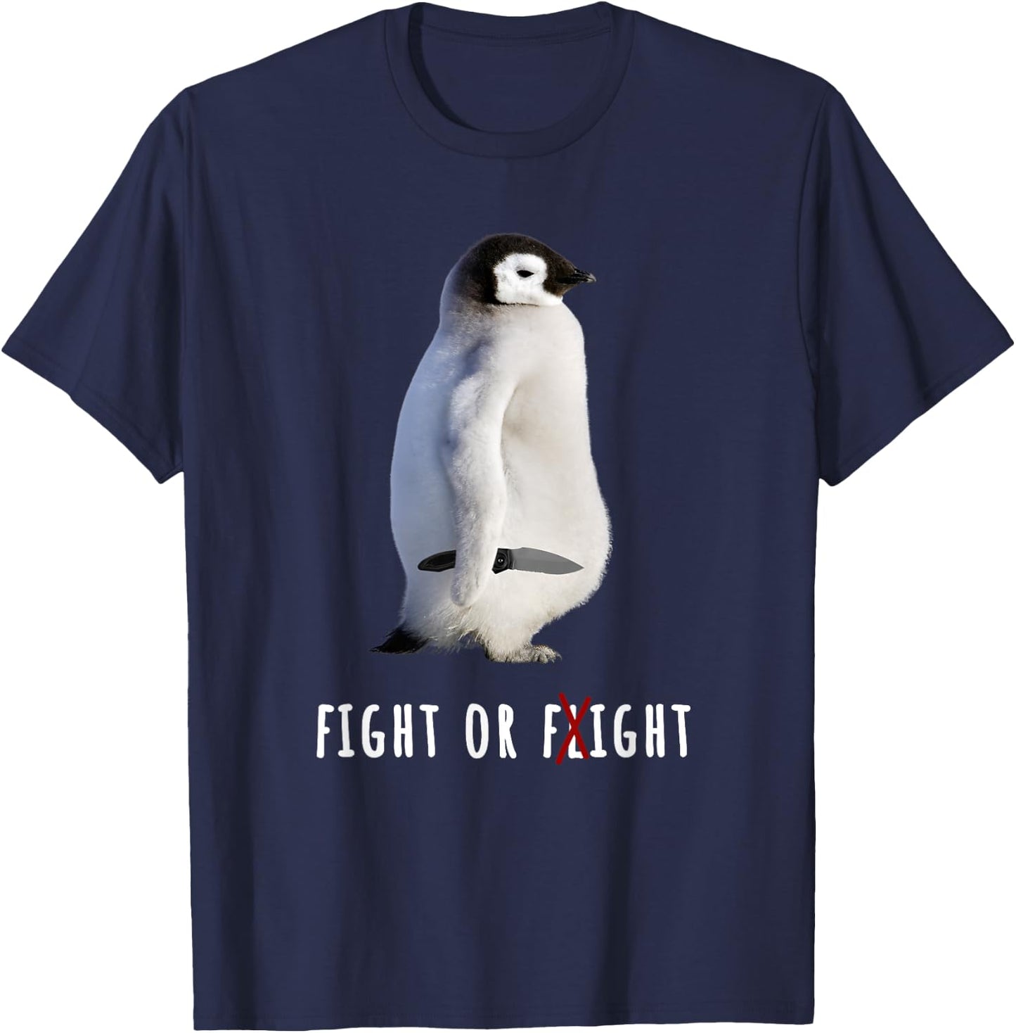 Fight Or Flight Funny Penguin Meme Anxiety Psychologist Pun T-Shirt - T-Shirt | Navy