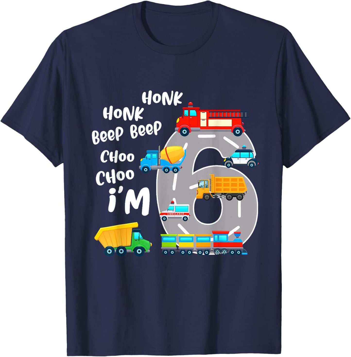 6 Year Old Birthday Transportation 6th Party Kids T-Shirt - T-Shirt | Navy