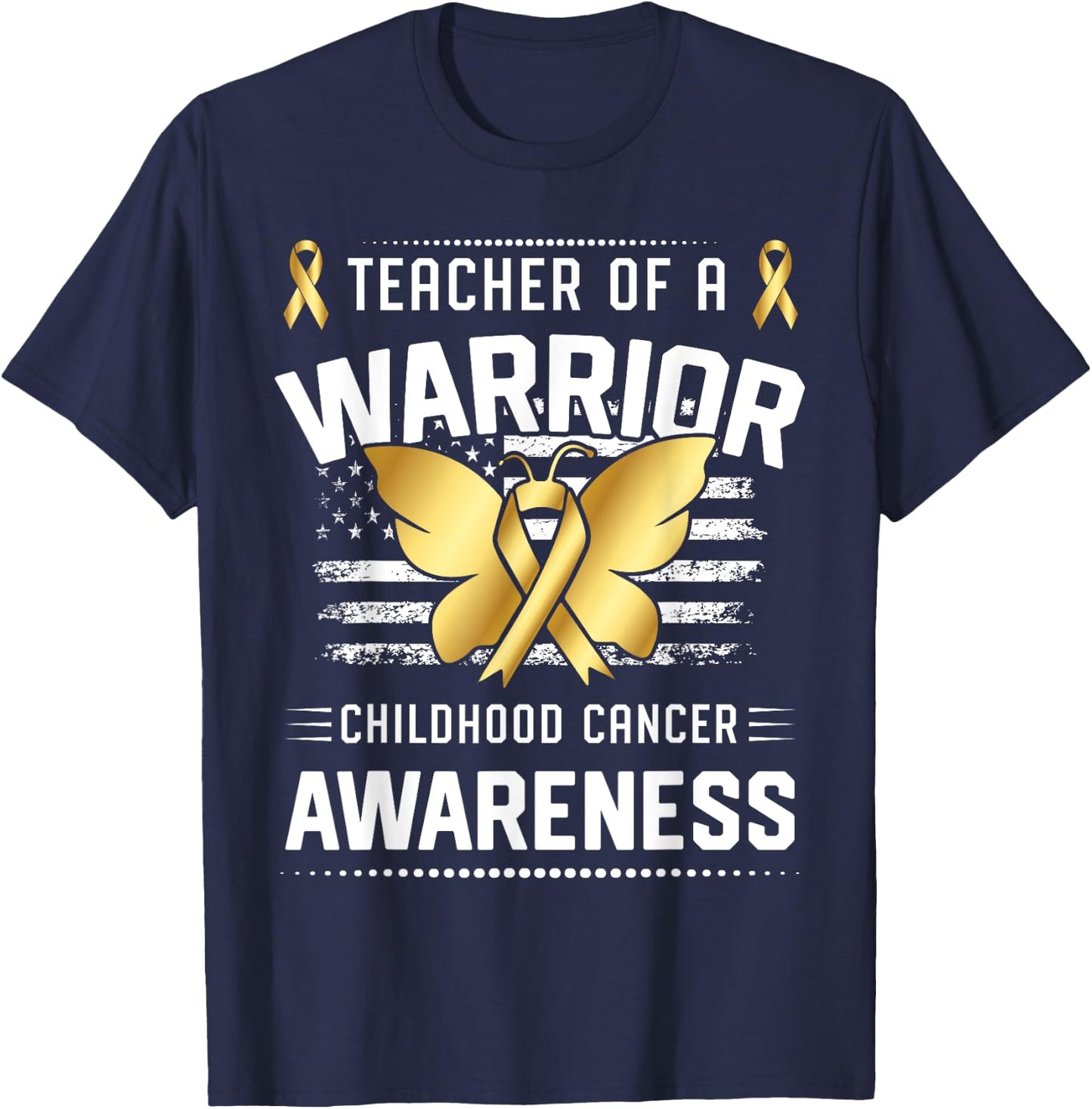Teacher Of A Warrior Childhood Cancer Awareness T-Shirt - T-Shirt | Navy