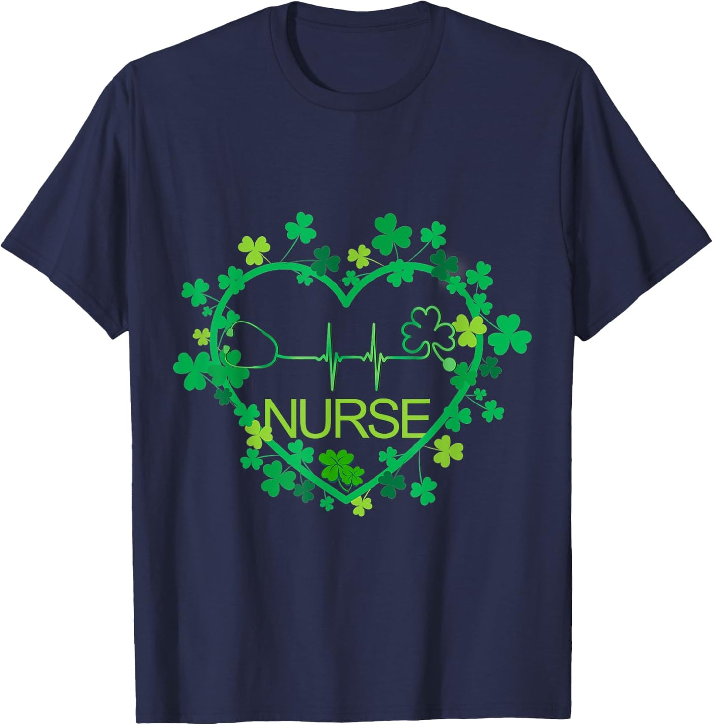 Heart Shamrock Nurse - Nurse St Patrick's Day Nursing T-Shirt - T-Shirt | Navy