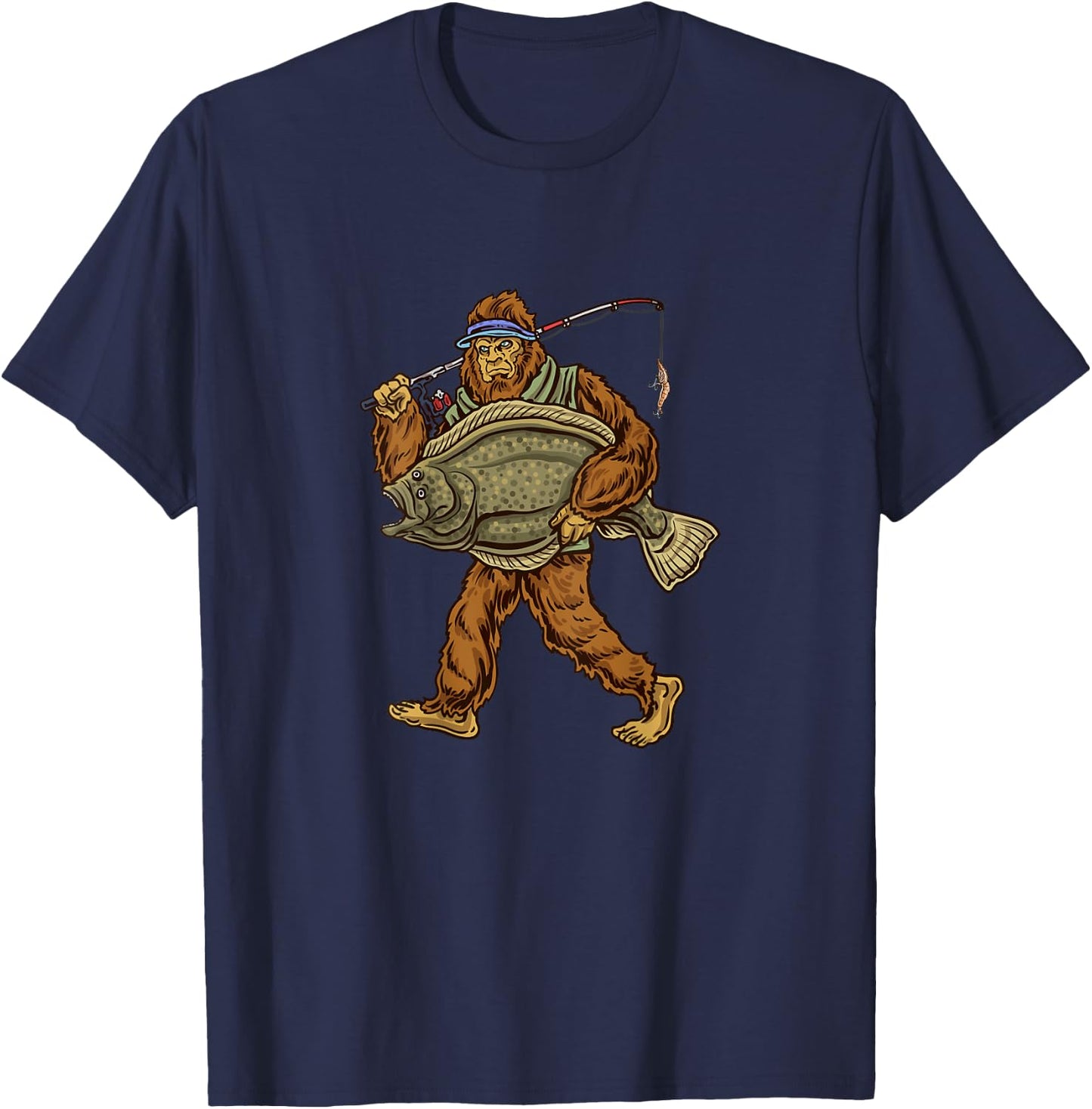 Flounder Fishing Bigfoot Fishermen T-Shirt - T-Shirt | Navy