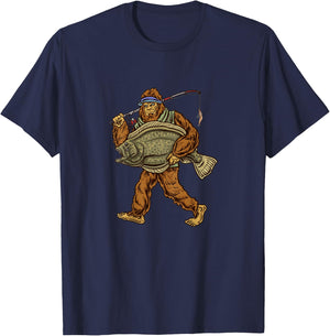 Flounder Fishing Bigfoot Fishermen T-Shirt - T-Shirt | Navy
