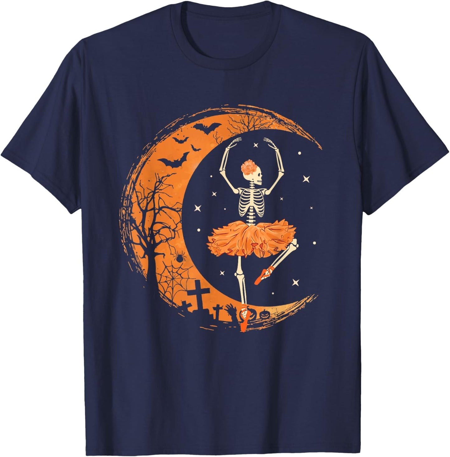 Dancing Skeleton Ballerina Ballet Dance Halloween Women Girl T-Shirt - T-Shirt | Navy