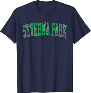 Vintage Severna Park MD Distressed Green Varsity Style T-Shirt - T-Shirt | Navy