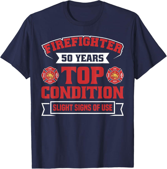 Firefighter Hero American Fireman 50 Years Firefighter T-Shirt - T-Shirt | Navy