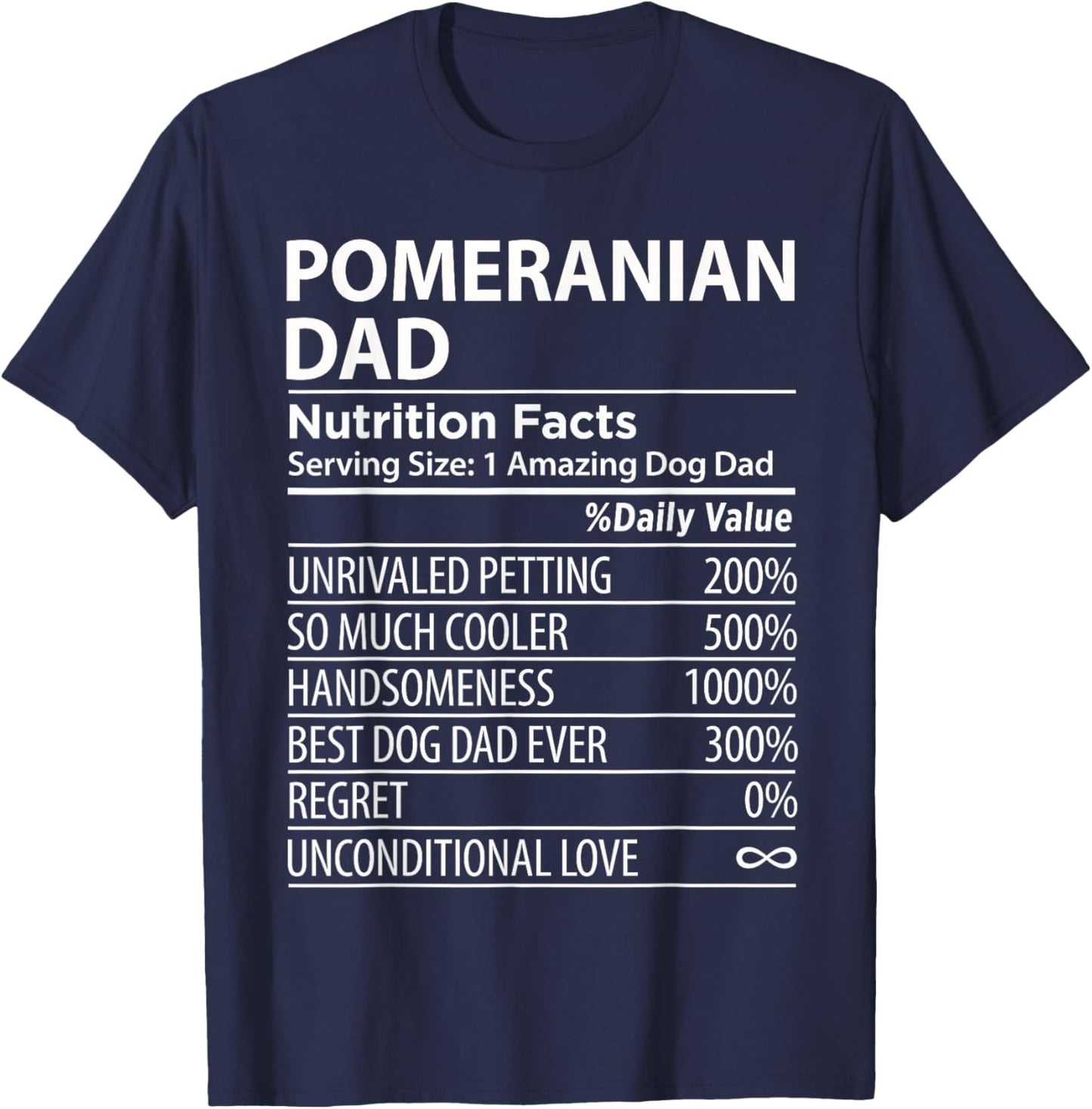 Pomeranian Dad Nutrition Facts Funny Pomeranian Dog Owner Women Girls Kids T-Shirt - T-Shirt | Navy