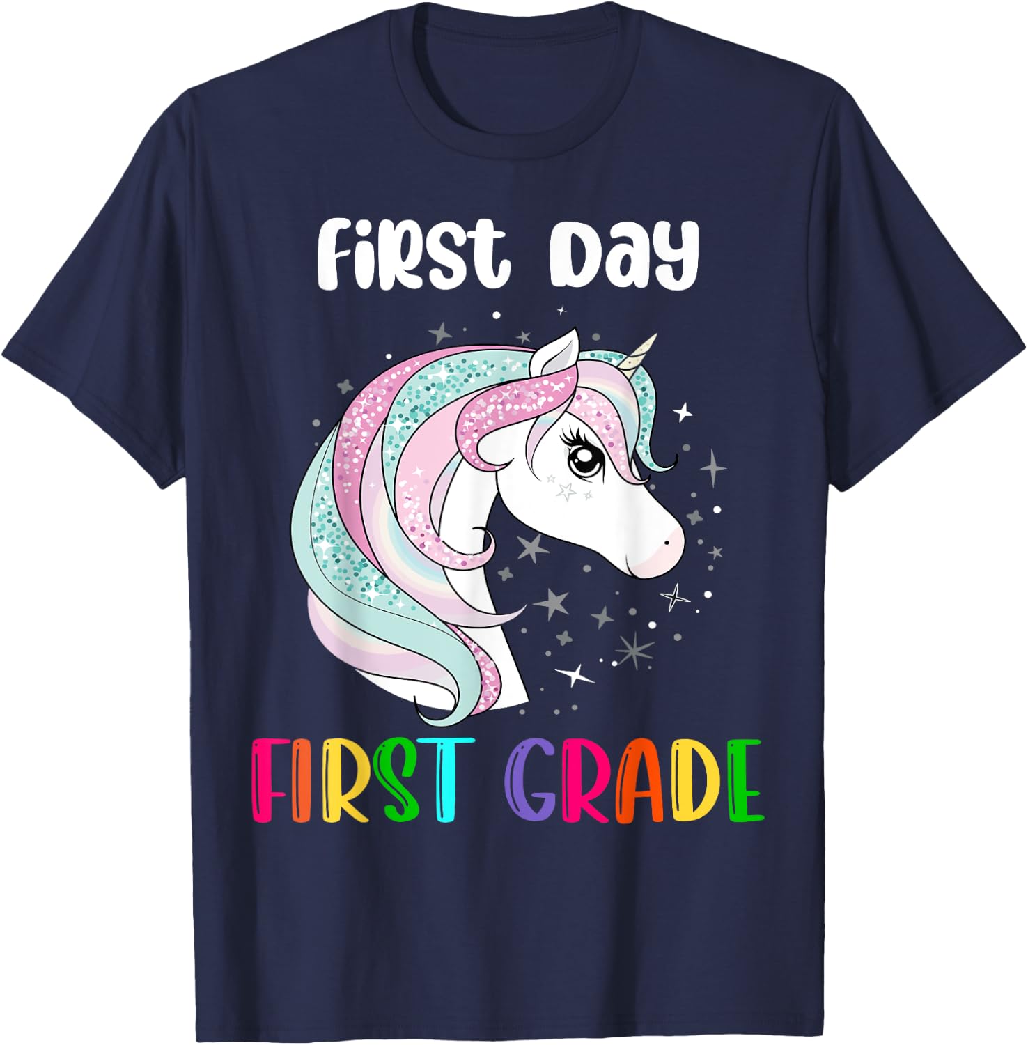 Unicorn First Day Of First Grade 1st Day Of School Girls T-Shirt - T-Shirt | Navy